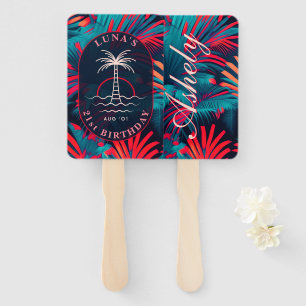 Birthday Beach party Palm tree leaves sunset Hand Fan