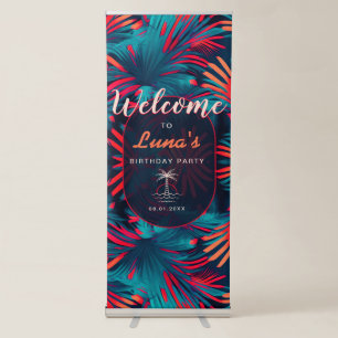 Birthday Beach party Palm tree leaves sunset Retractable Banner