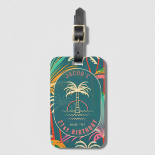 Birthday Beach tropical palm Tree beach sunset Luggage Tag