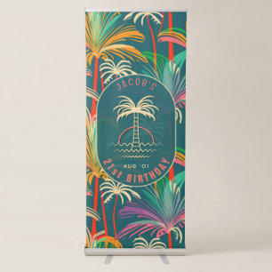 Birthday Beach tropical palm Tree beach sunset Retractable Banner