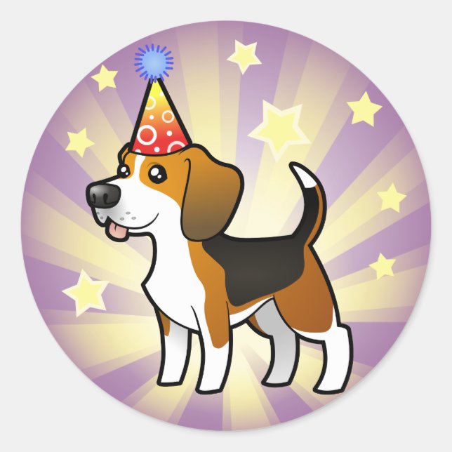 Birthday Beagle Classic Round Sticker (Front)