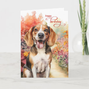 Birthday Beagle Dog Colourful Garden Path  Card