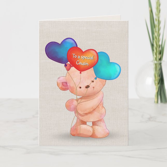 Birthday Bear and Balloons for Cousin Card (Front)