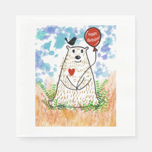 Birthday Bear and Black Bird Napkin