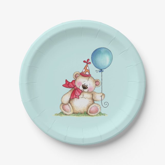 Birthday Bear Balloon Paper Plate (Front)