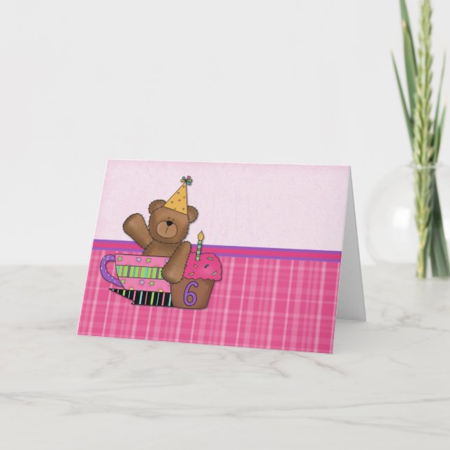 Birthday Bear Customisable Card age 6 (Front)
