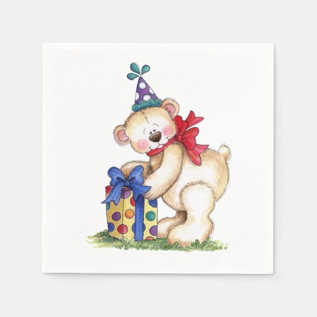 Birthday Bear Gift Napkin (Front)