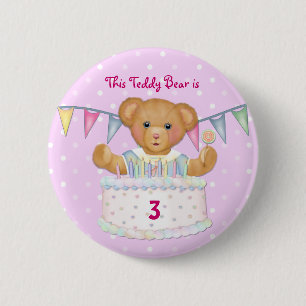 Birthday Bear Girl - Third - Customise Date 6 Cm Round Badge