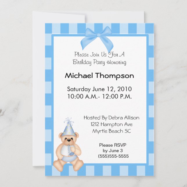Birthday Bear Invitation (Front)