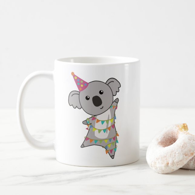 Birthday Bear Koala Bear Bear Garland Coffee Mug (With Donut)