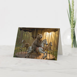 Birthday Bear Riding on a Carousel Card