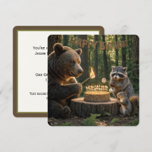 Birthday Bear Roasting Marshmallows on a Cake Invitation