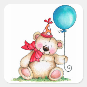 Birthday Bear Square Sticker