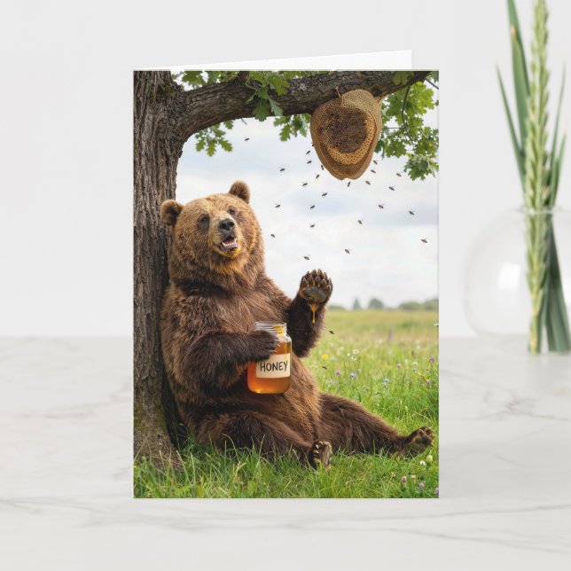 Birthday Bear With a Jar of Honey Card (Front)