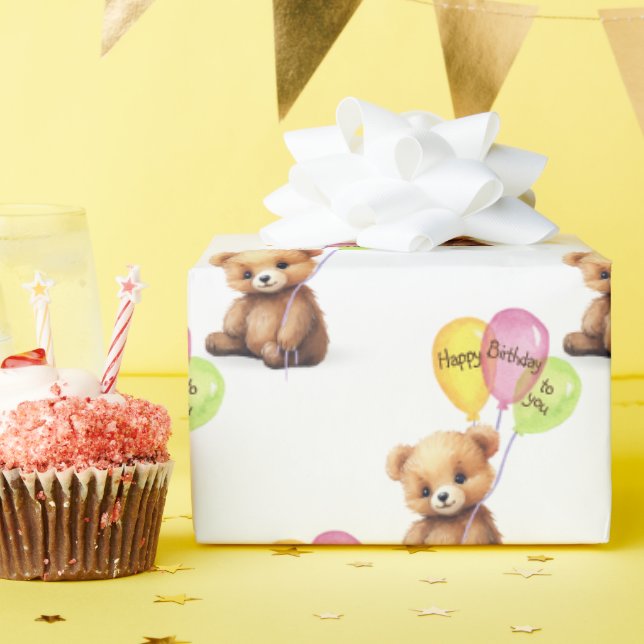 Birthday Bear With Balloon Bouquet Wrapping Paper (Birthday Party)