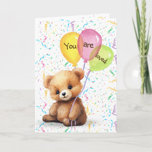 Birthday Bear With Balloons and Confetti Card