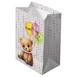Birthday Bear With Party Balloons Medium Gift Bag