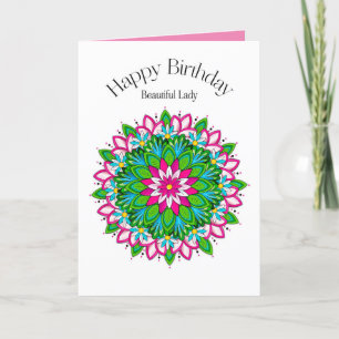 Birthday Beautiful Lady Colourful Floral Motif Card