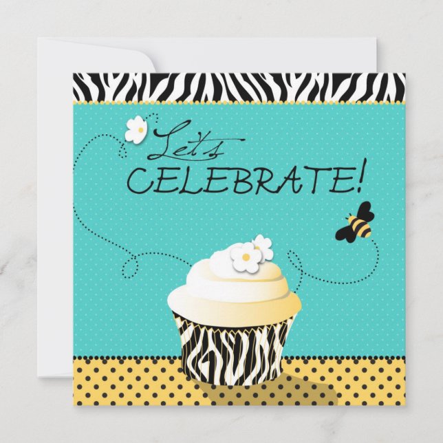Birthday Bee & Cupcake Birthday Invitation (Front)