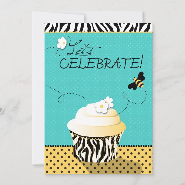 Birthday Bee & Cupcake Birthday Invitation (Front)