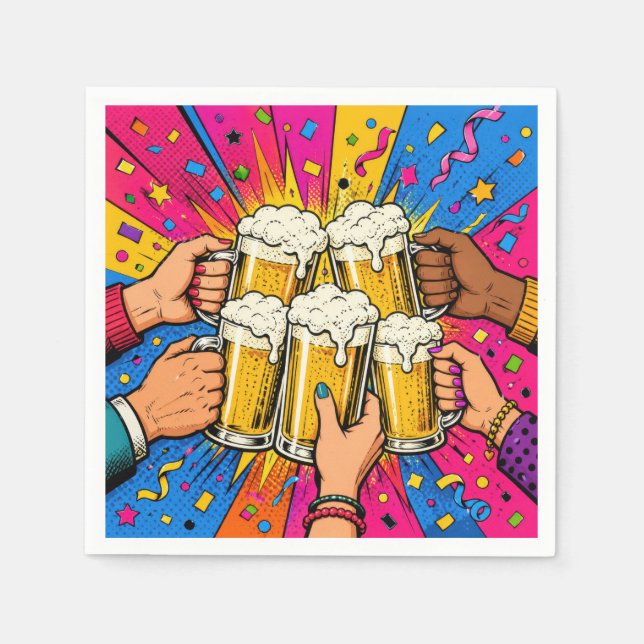 Birthday Beer Cheers Pop Art Napkin (Front)