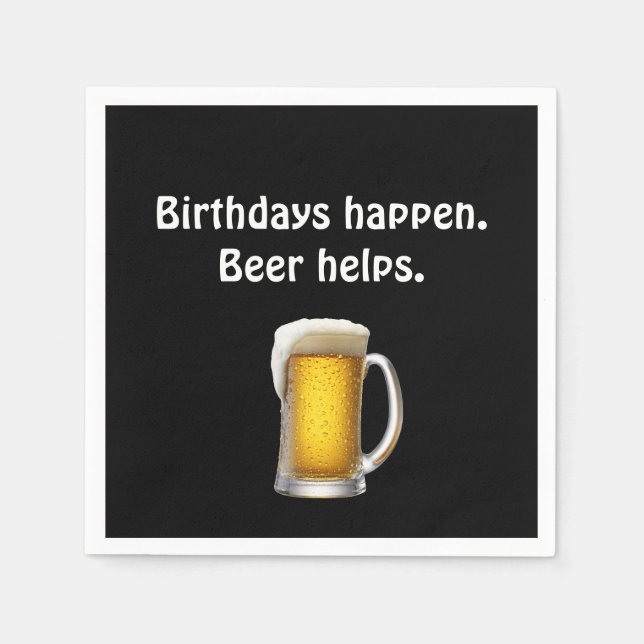 Birthday Beer on Black Napkin (Front)