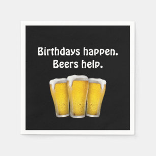 Birthday Beers on Black Napkins
