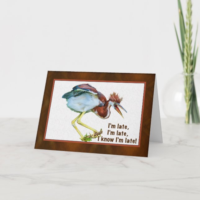 Birthday, Belated, Tricolored Heron, Humourous Card (Front)