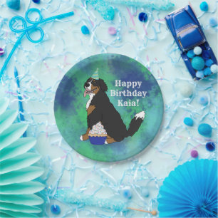 Birthday Bernese Mountain Dog Paper Plate