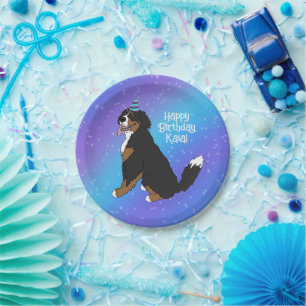 Birthday Bernese Mountain Dog Paper Plate