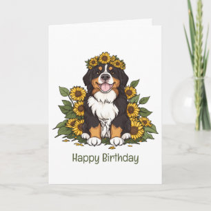 Birthday Bernese Mountain Dog Sunflower Crown Card