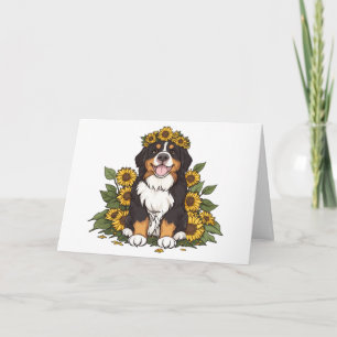 Birthday Bernese Mountain Dog Sunflower Crown Card