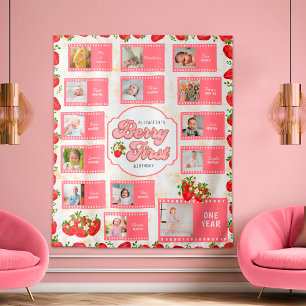 Birthday Berry First Custom Photo Backdrop Banner Tapestry