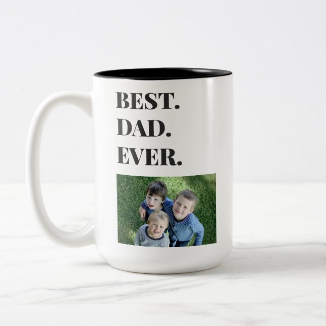 Birthday Best Dad Ever Kids Photo Two-Tone Coffee Mug (Left)