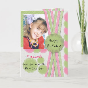 Birthday best day ever with photo and name pink card