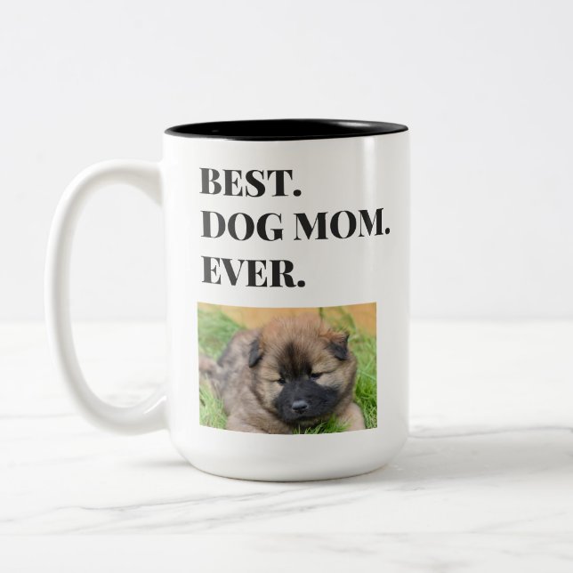 Birthday Best Dog Mum Ever Pet Photo Two-Tone Coffee Mug (Left)