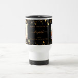 Birthday best friends black gold photo travel mug<br><div class="desc">A gift from friends for a woman's 21st (or any age) birthday. Personalise and 2 of your own photos, her name, age 21 and your names. Golden text. A chic, classic black background colour. Her name is written with a modern hand lettered style script with swashes. Decorated with faux gold...</div>