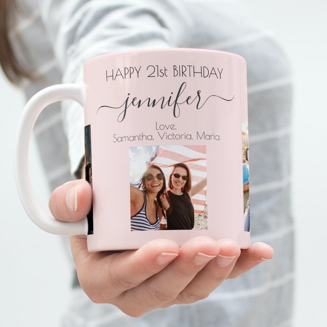 Birthday best friends blush photo names coffee mug (Creator Uploaded)