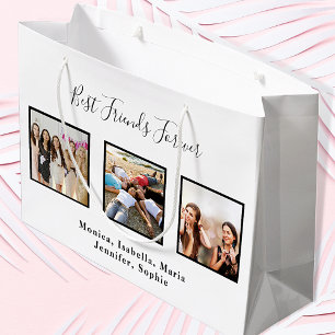 Birthday best friends photo names white elegant large gift bag