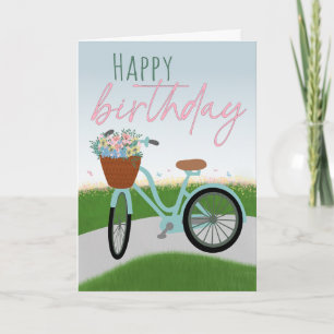 Birthday Bicycle with Basket Full of Flowers Card