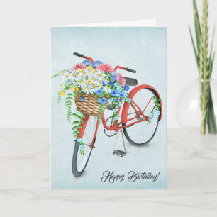 Birthday bicycle with flower bouquet card