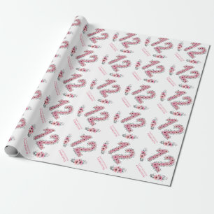 Birthday Big 12th Girl Pink Flowers Green Foliage Wrapping Paper