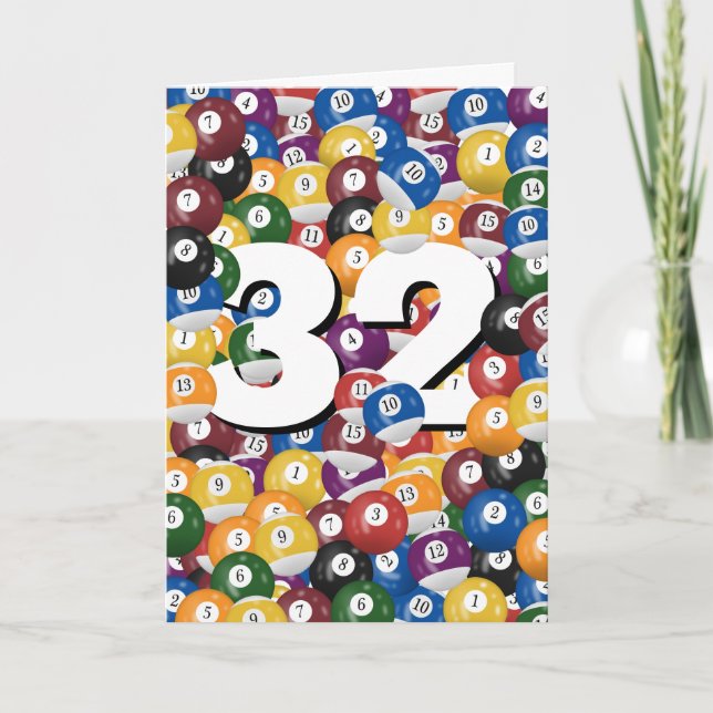 Birthday Billiard Balls For 32nd Birthday Card (Front)