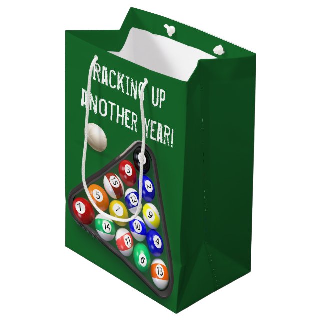 Birthday Billiard Balls on Green Medium Gift Bag (Front Angled)