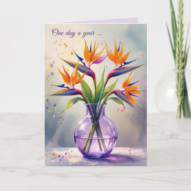 Birthday Bird of Paradise Flower Bouquet Card (Front)