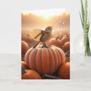 Birthday Bird Singing On a Pumpkin Card