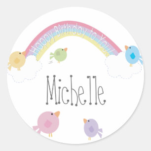 Birthday Birds Personalised Name Cupcake Topper Classic Round Sticker