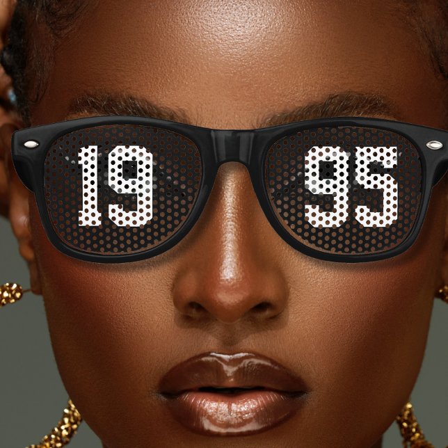 Birthday Birth Year Bold Letter Black & White Retro Sunglasses (birthday birth year bold letter black retro sunglass)