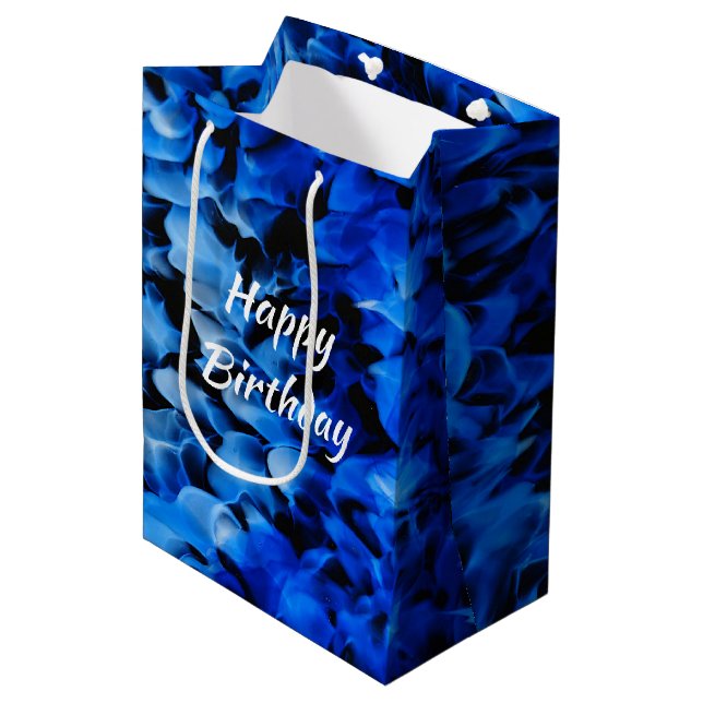 Birthday Black and Blue Abstract Medium Gift Bag (Front Angled)