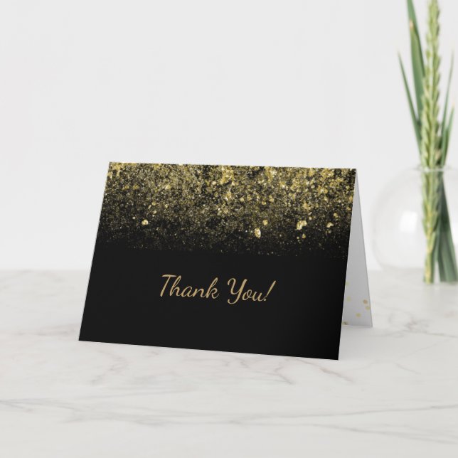 Birthday Black and Gold Thank You Note Card (Front)